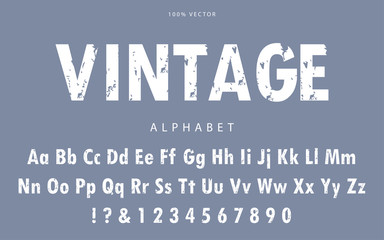 White font alphabet with grunge texture. Vintage and retro style concept letters and numbers for can use element headline poster, comic, game, movie, website, Print T Shirt