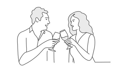 Couple drinking wine. Hand drawn vector illustration.