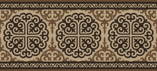 Kazakh carpet ornaments. Traditional patterns of Kazakhs. Background, texture, design life of nomads. Ancient Turkic ornaments. Art, customs and traditions of Kazakhstan. Decorative art of nomads