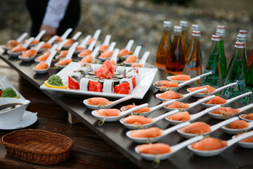 outdoor buffet sushi and rolls. event services.