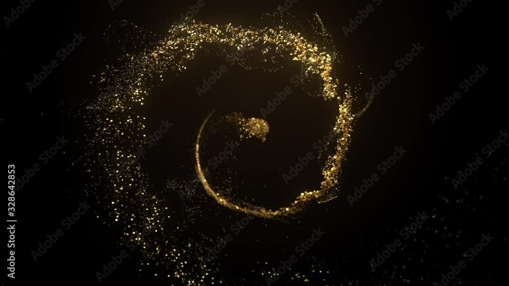 Poster beautiful luxury background 3d render with golden particles and light bloom. metal particles flow. l