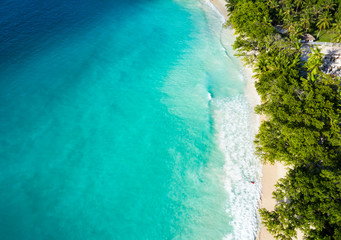 Anse Lazio Beach drone view in Praslin Island Seychelles 