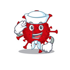 Cute betacoronavirus Sailor cartoon character wearing white hat