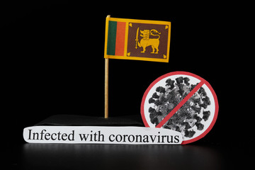 Sri lanka is infected with covid-19, Severe acute respiratory syndrome coronavirus. Flag of Thailand on wooden stick and cell of disease. Epidemic of coronavirus disease 2019 across world