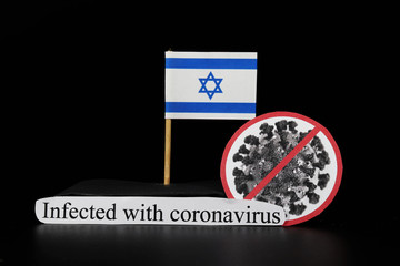 Israel is infected with covid-19, Severe acute respiratory syndrome coronavirus. Flag of Thailand on wooden stick and cell of disease. Epidemic of coronavirus disease 2019 across world