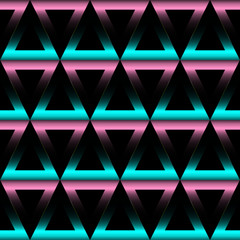 Abstract green and pink glow gradient triangles vector pattern on black background for background backdrop wallpaper textile.