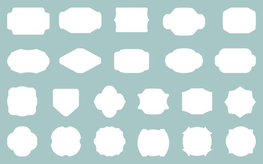 White flat label retro vintage set. Different shape empty border tag menu sale price. Blank template frame for card text banner, wedding invitation. Classic simple sticker isolated vector illustration