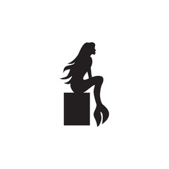 Sitting mermaid icon logo design vector template
