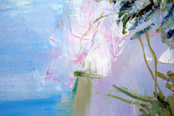 Abstract modern painting. Painting painted with a palette knife on canvas with oil paints in a...