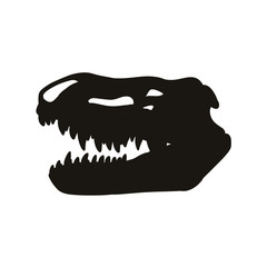 Prestosuchus chiniquensis fossilized skull hsilhouette image. Carnivorous pseudosuchians reptile dinosaur fossil illustration black print © Olga