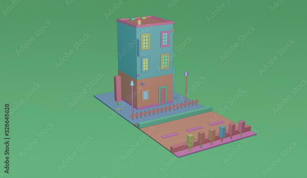 Poster vector isometric icon or info graphic elements representing low poly town flat with walking paths, r
