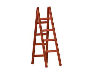 Vector Cartoon wooden ladder with standing platform stool. Isolated object on white background