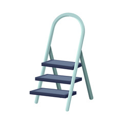 Vector cartoon aluminum ladder with standing platform stool. Isolated object on white background