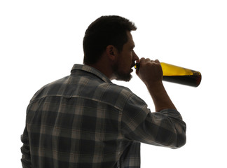 Fototapeta na wymiar Silhouette of drunk man on white background. Concept of alcoholism