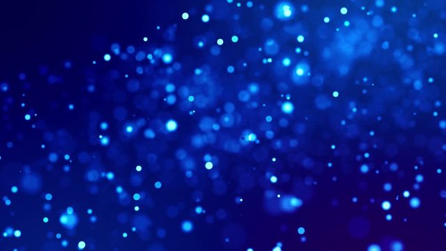 Magic blue glowing particles flow in viscous liquid and bright glisten. Science fiction. 4k 3d sci-fi background with glittering particles, depth of field and bokeh. Luma matte as alpha channel. 187