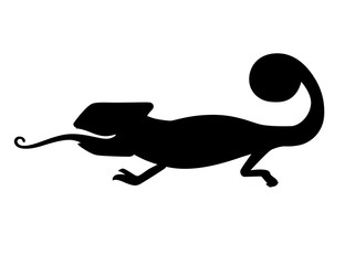 Black silhouette cute small chameleon lizard cartoon animal design flat vector illustration isolated on white background