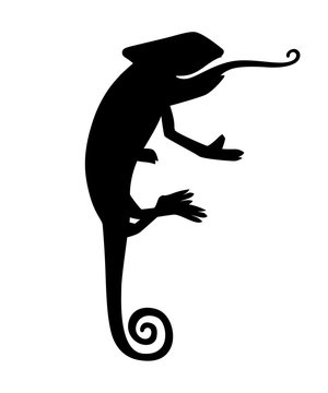 recommend clip art: Black silhouette cute small chameleon lizard cartoon animal design flat vector illustration isolated on white background