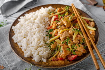 Hot red curry and rice