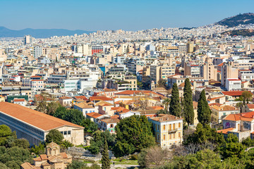 Fototapeta na wymiar Athens city view from Areopagus Hill