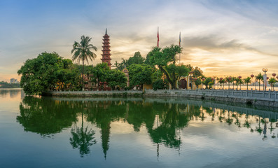 Panorama view of Tran Quoc pagoda, the oldest temple in Hanoi, Vietnam