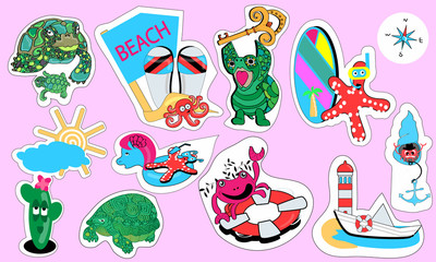 STICKER PACK WITH PICTURES ON THE THEME SUMMER SEA BEACH