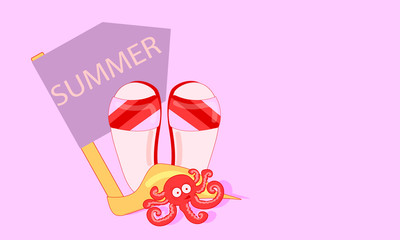 Flip-flops and seastar on the beach - Summer holidays background