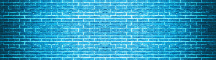 Blue rustic brick wall texture background banner panorama