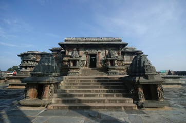 Fototapeta premium Belur, Karnataka, India, November 2019, Tourist at Chennakeshava Temple complex, a 12th-century Hindu temple dedicated to lord Vishnu