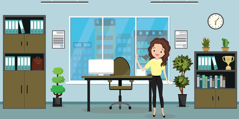 Successful business woman or office worker girl in modern office,