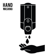 Hand wash. Hand sanitizer. Alcohol-based hand rub. Rubbing alcohol. Wall mounted soap dispenser. Wall hanging hand wash container. Protection from germs such as coronavirus (Covid-19) icon design