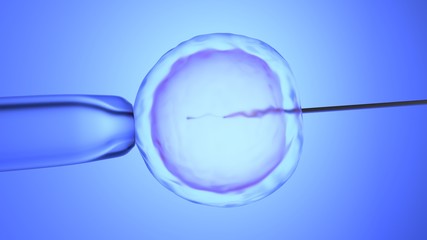 In vitro fertilization, artificial insemination. Blue color gradient. 3D-rendering. 
