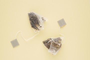Single use nylon tea bags with plastic microparticles, environment pollution, 