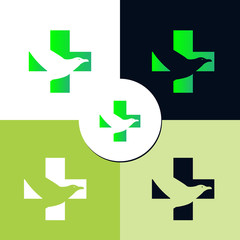 Negative space Bird in the shape of medical cross logo design vector