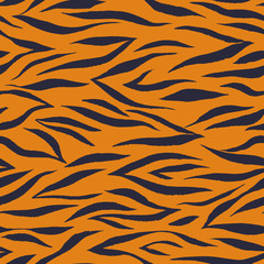 Striped pattern. Сurved lines with rough texture. Simple seamless ornament. Animal zebra tiger print.