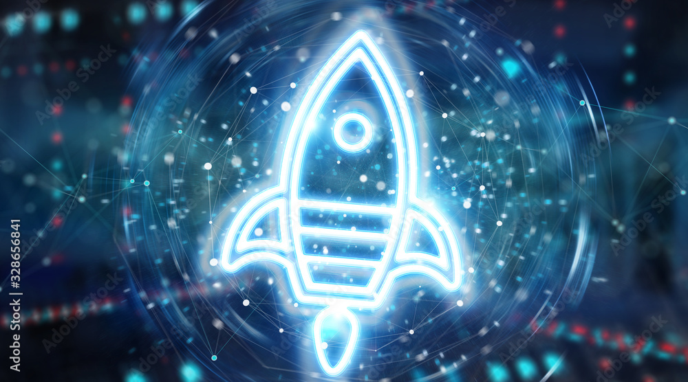 Poster Digital startup neon interface 3D rendering