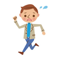 慌てた表情で走る男性
