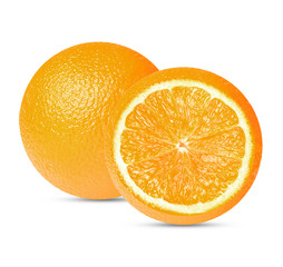 Whole and slice of orange on a white isolated background. Clipping path. Design element for print and web.