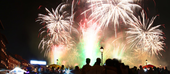 Festive fireworks in honor of San Ranieri patron saint of Pisa. Italy. June 16, 2017.