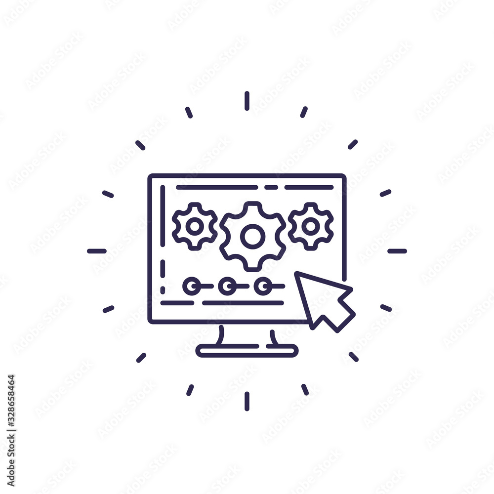 Poster data processing, line vector icon