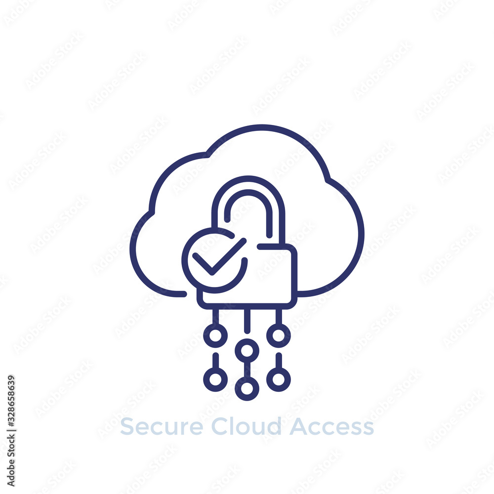 Poster secure cloud access, protected hosting line icon