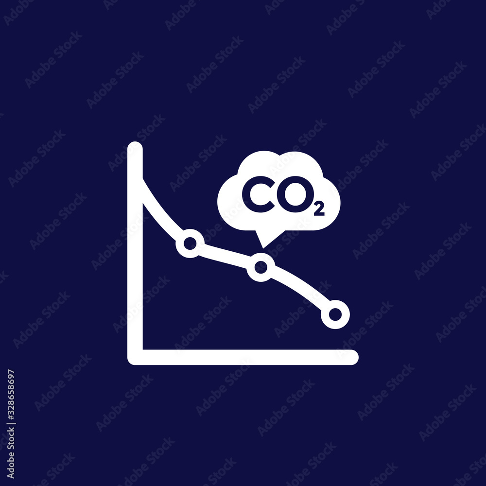 Poster co2, carbon emissions reduction icon with graph, vector