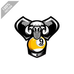 Billiard 9 ball Elephant team logo design. Scalable and editable vector.	