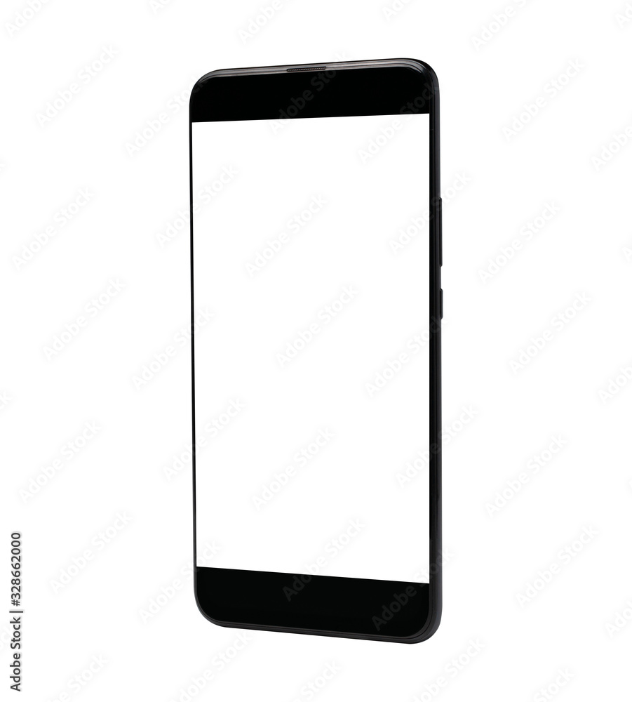 Aufkleber side view. black smartphone with blank touch screen. isolated with clipping path on white background