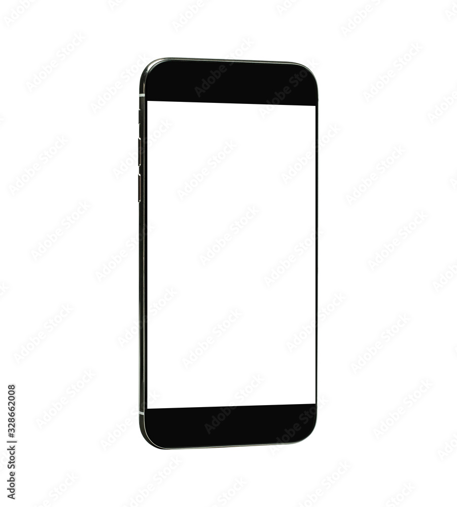 Aufkleber side view. black smartphone with blank touch screen. isolated with clipping path on white background