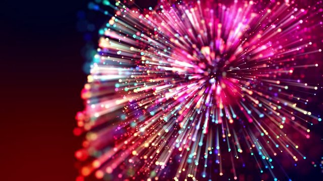 4k abstract beautiful background with multicolor light rays like laser show and with shining bokeh sparkling particles for bright festive events. Use luma matte as alpha channel