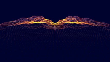 Abstract digital landscape with flowing particles. Cyber or technology background.Vector illustration