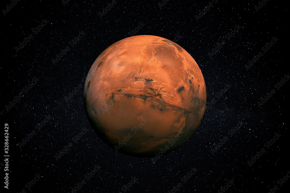 Sticker planet mars in the starry sky of solar system in space. this image elements furnished by nasa.