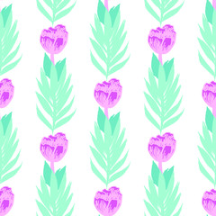 Flowers and Palm Leaves Seamless Pattern for Fashion