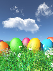 3D Easter eggs nestled in grass