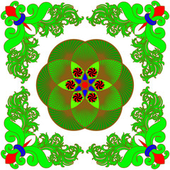 green background with motif of green Flower